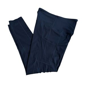 Tuff Athletics teal sports athletic leggings, side pockets, wide waistband, S.